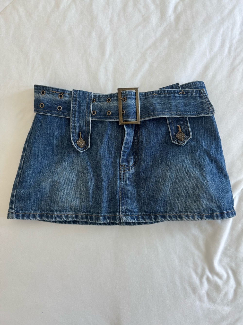 Denim Mini Skirt with Belt - Blue